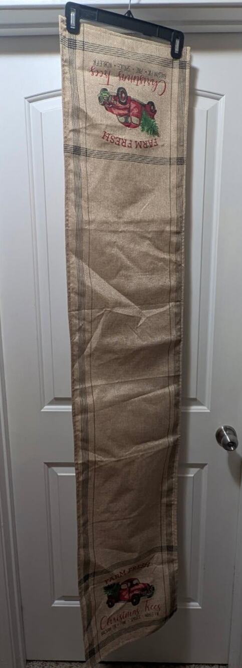 NEW! Christmas Holiday Tree TABLE RUNNER Burlap FARMHOUSE Country Old Truck 68"